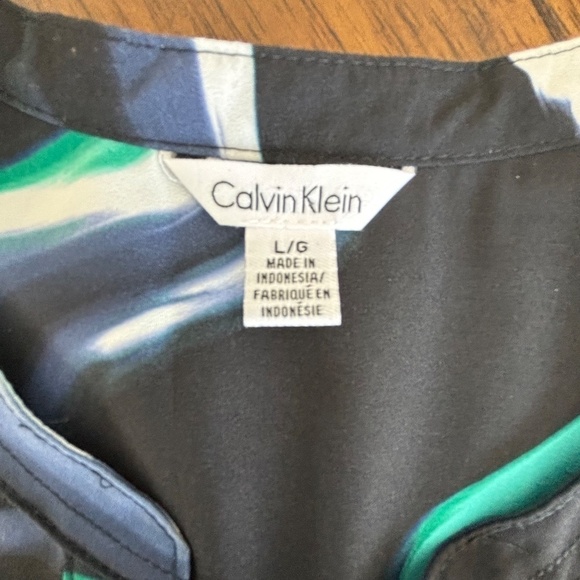 Calvin Klein abstract multi-colour Polyester blouse roll tab sleeve size L - Picture 13 of 15